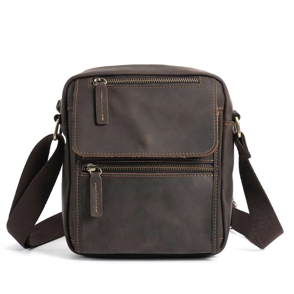 YATBEST Men's Large Capacity Multi Pocket Leather Single Shoulder Crossbody Commuter Retro Travel Bag