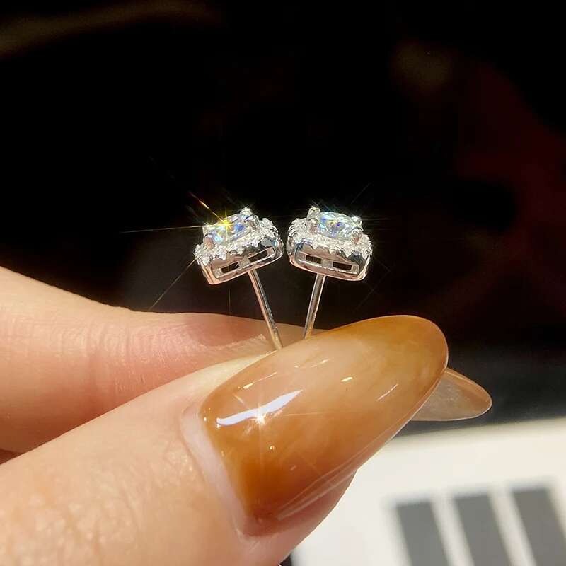 GRA Shiny 0.5-1CT Square Real Moissanite Diamond Stud Earrings For Women Real 925 Sterling Silver Daily Gift Dating Fine Jewelry