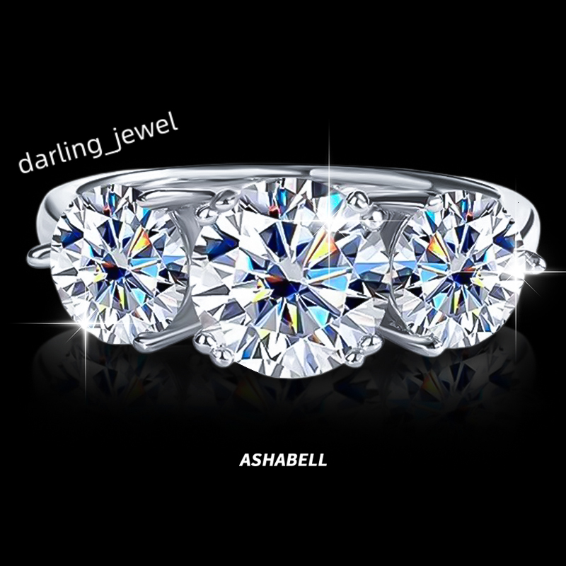 S925 Sterling Silver Three Diamond Fashion Light Luxury 4 CT Moissanite Ring for Women Wedding Engagement Rings