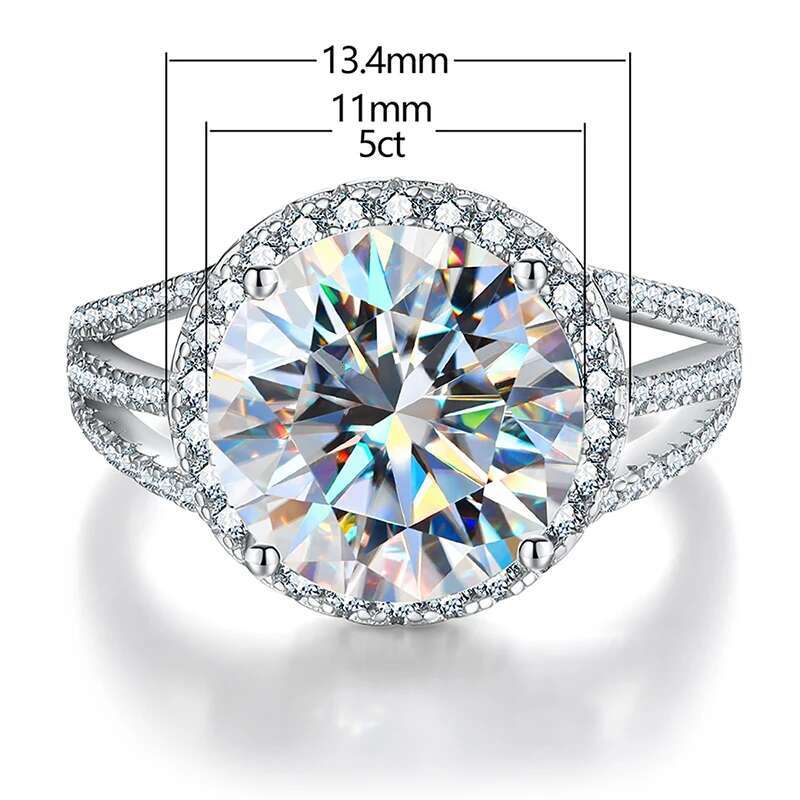 GRA Luxury Real Certified 5CT Moissanite Halo Rings for Women Real 925 Sterling Silver Big Round Diamond Wedding Fine Jewelry