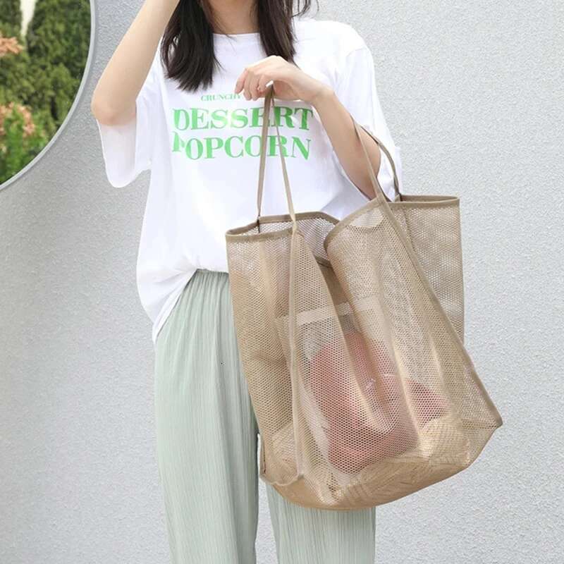 Literary Mesh Hollow Out Tote For Women Summer Beach Handbag Large Capacity Shoulder Bag Student Bookbags Sac