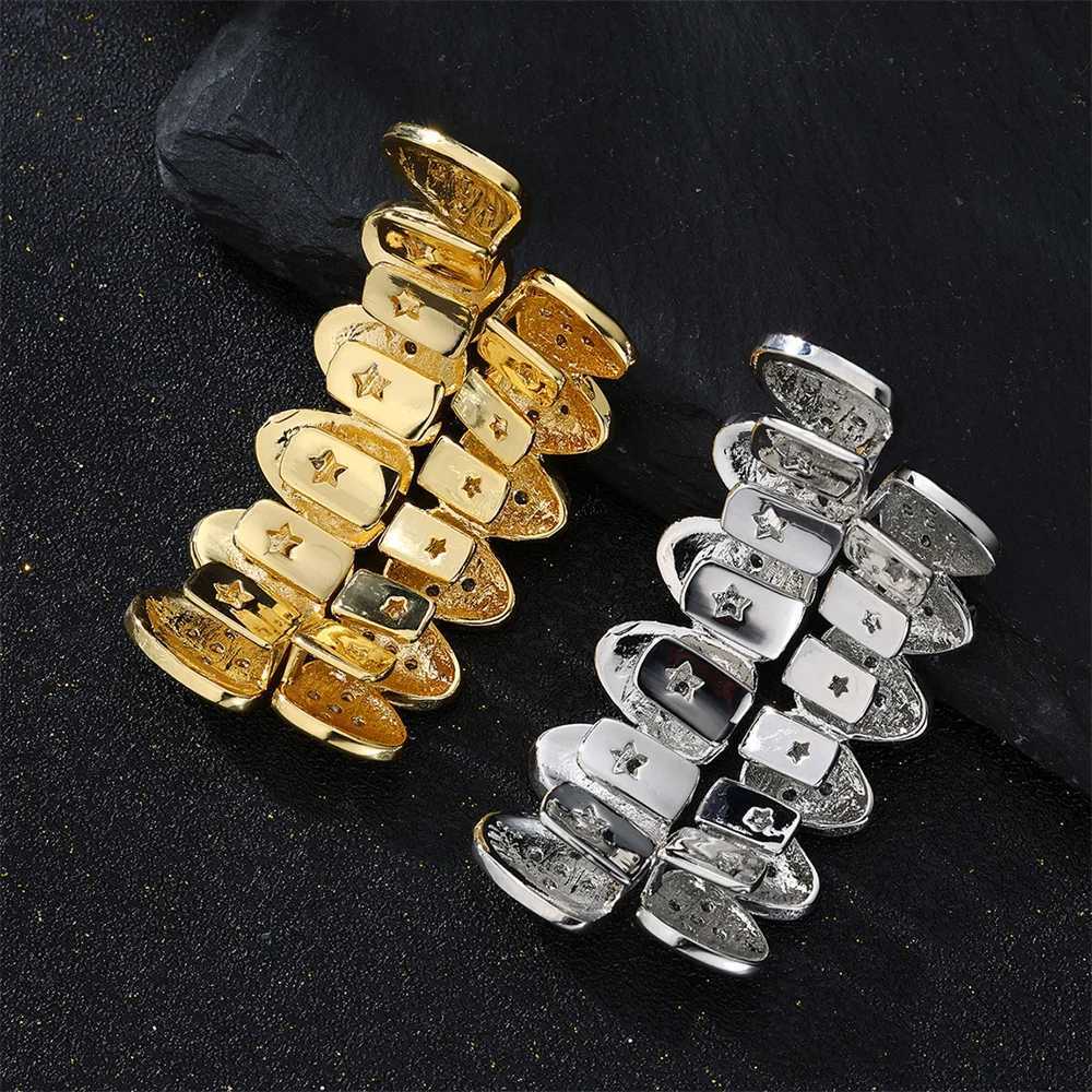 D Zs new shiny cubic zirconia teeth Grilz set designed for unisex top and bottom oral gold and silver removable dental fashion jewelryXJ250412