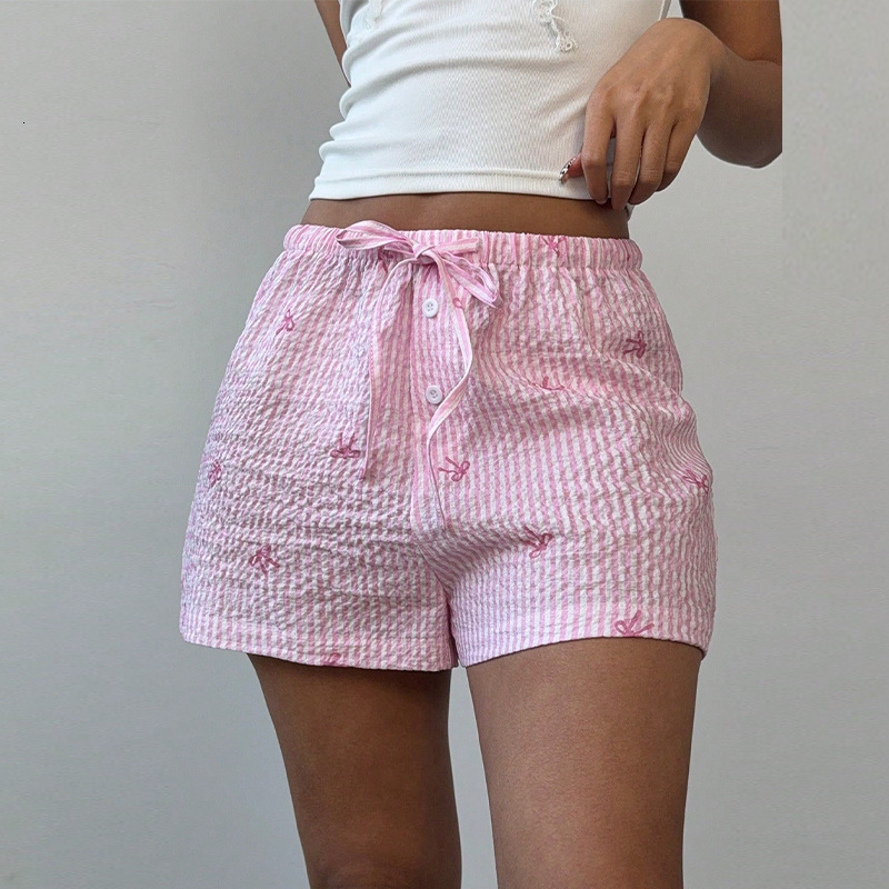 Sexy pink shorts 2025 summer vacation style beach pants polyester wide leg hot pants for women