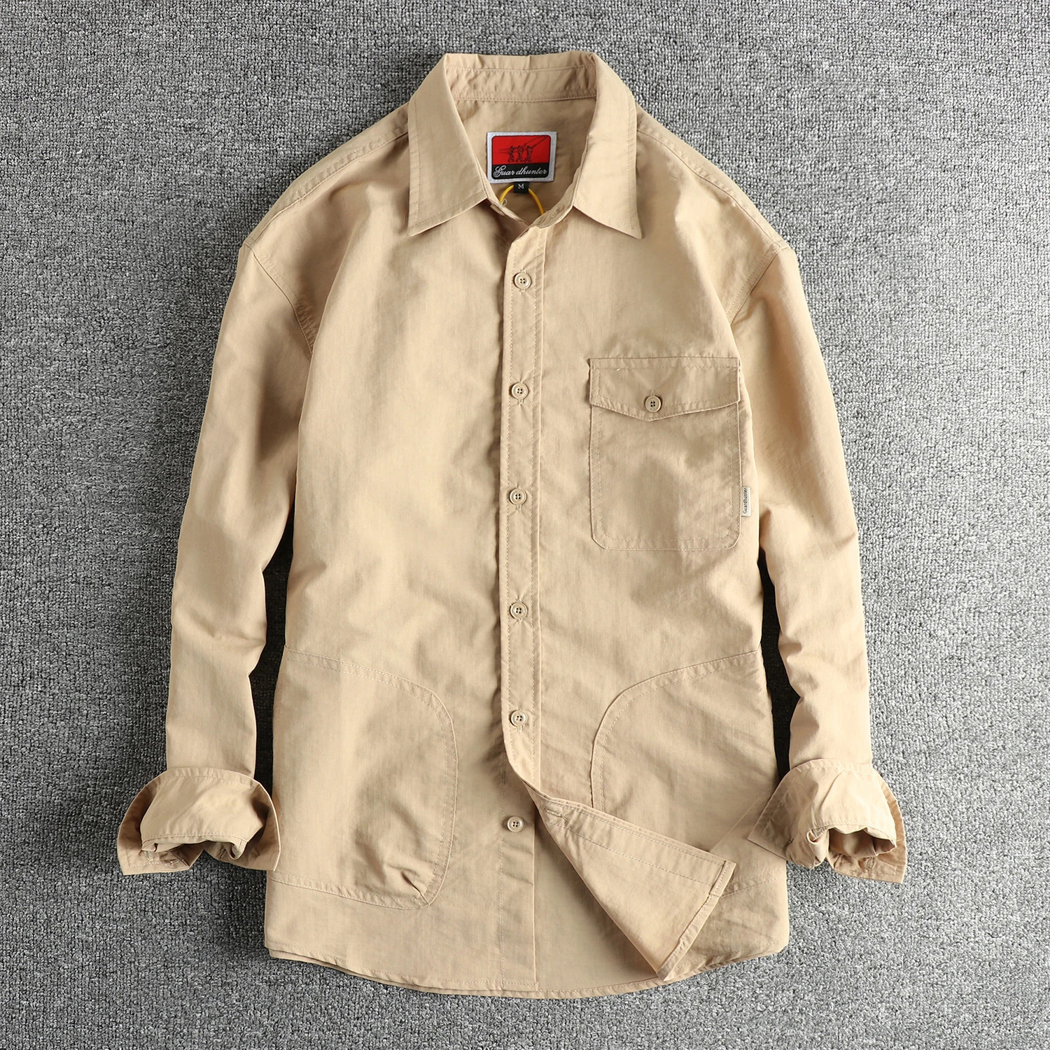 Spring Japanese Retro Long Sleeve Collar Woven Cargo Shirt Mens Simple Outdoor Pocket Casual Loose Thin Coat 250411