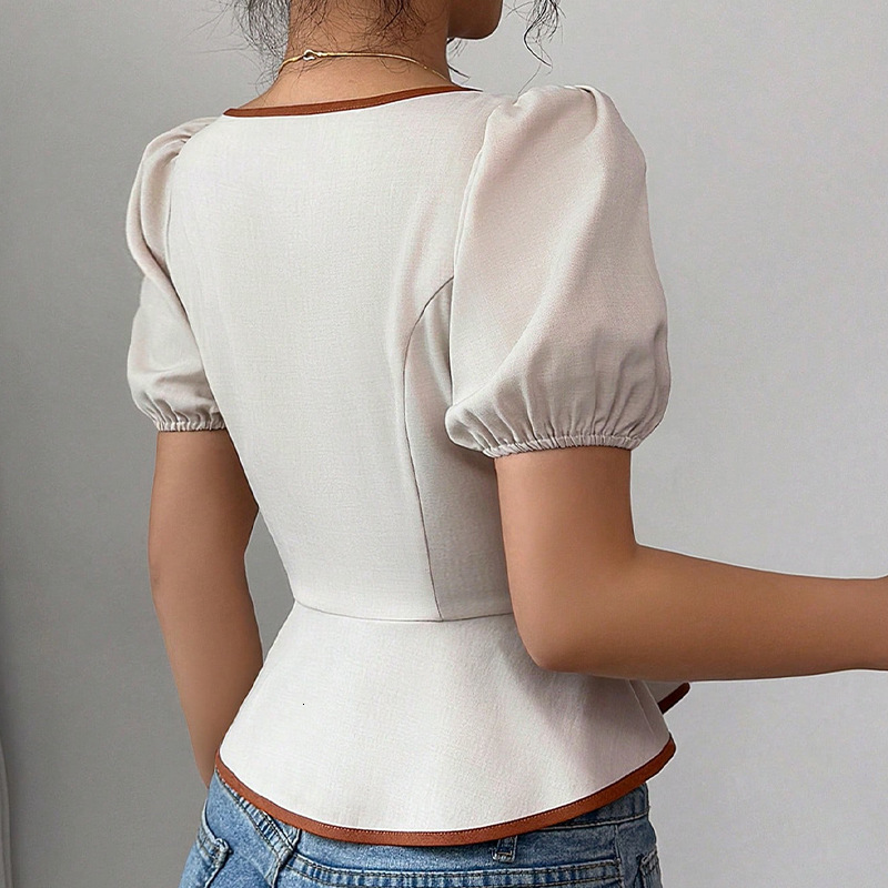 Spicy womens clothing 2025 summer new style lace up shirt slim fit polyester top