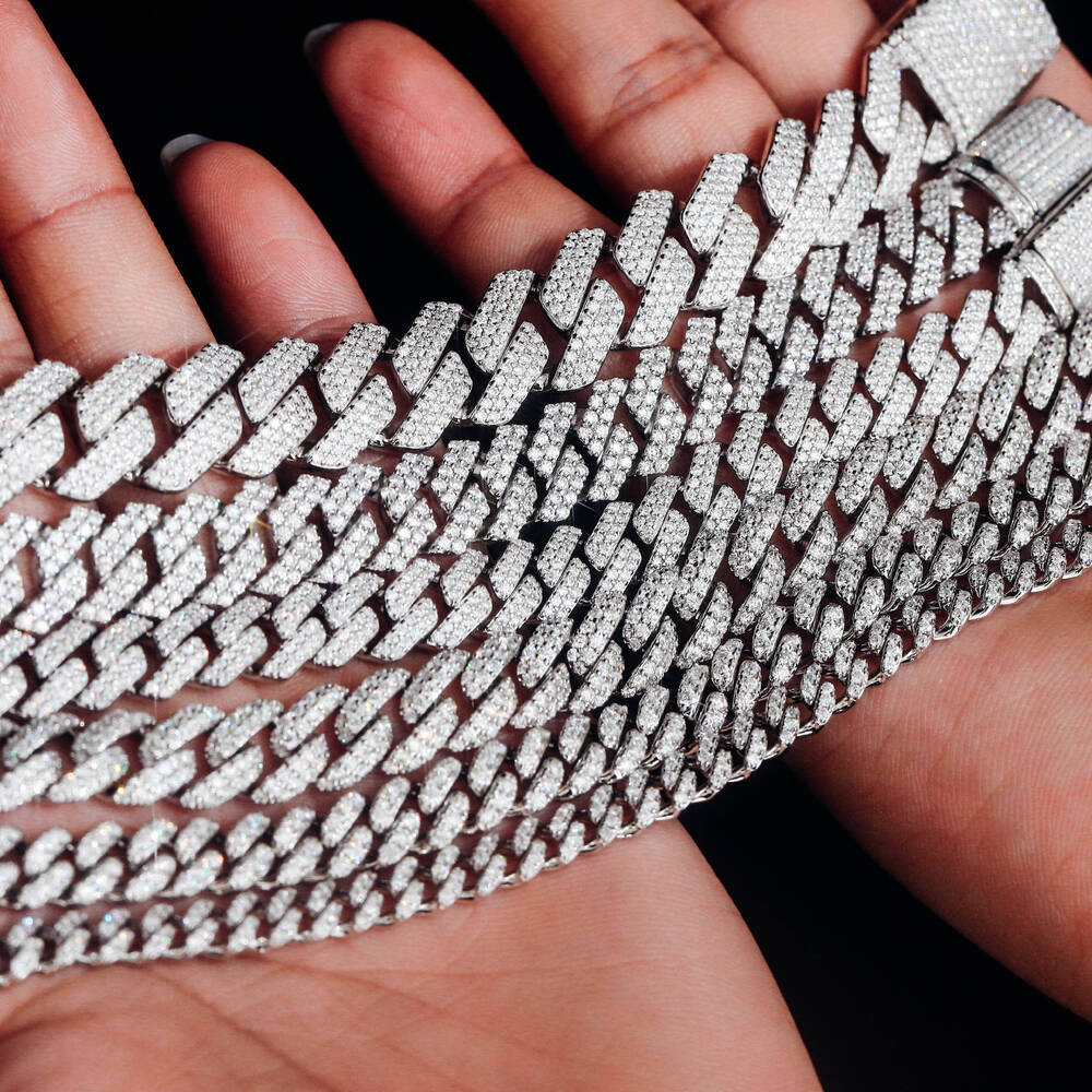 6mm 8mm 10mm 12mm 15mm 925 Silver VVS Moissanite Iced Out Cuban Link Chain Bracelet for Men Solid Cuban Hip Hop Jewelry Neiklace