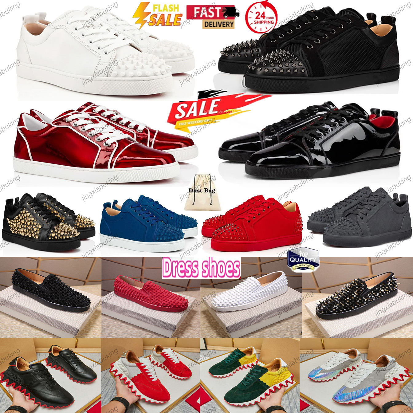 Designer shoes Red Dress Shoes Men Casual Shoes Bottoms Sneakers Glitter Grey Rivets Leather Suede Women Fashion Spikes Luxury classic Office Career Wedding Trains