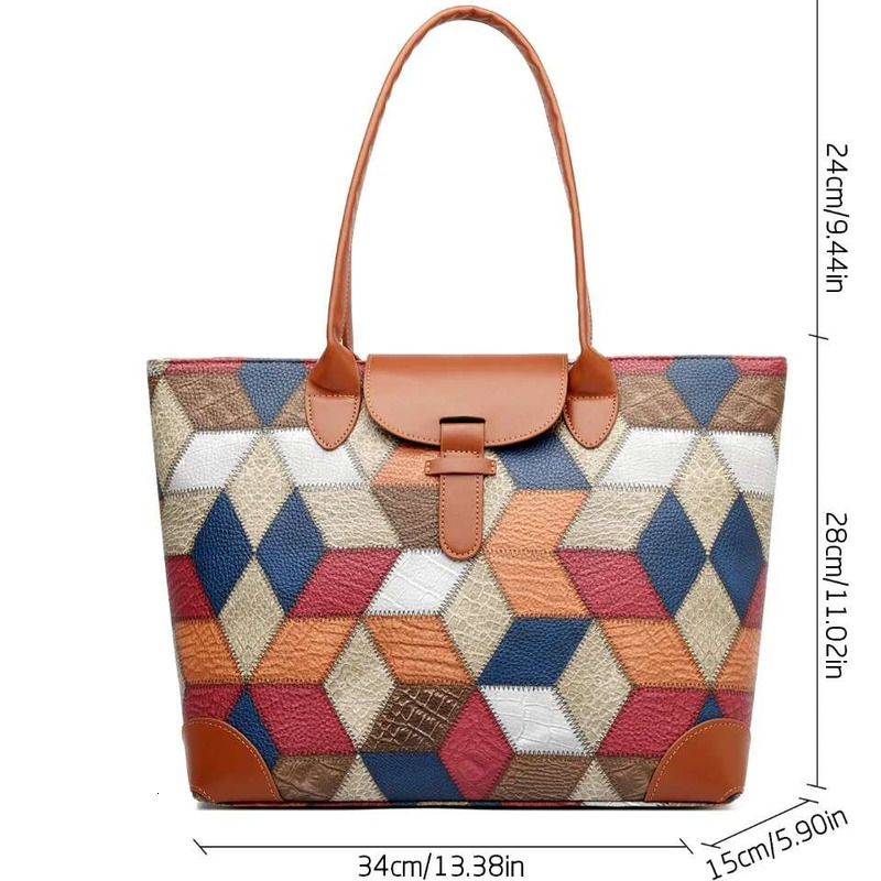 Large Capacity Patchwork Colorful Big Casual Tote Bags Women Handbags And Purses Plaid Shoulder Bag For Daily Commuting Sac