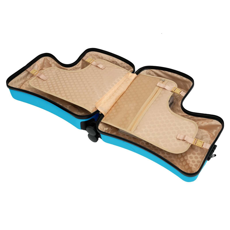 Children's Sit Ride Suitcase 20 Inch Kids Travel Trolley Waterproof Slide Rolg Lage With Lock Blue