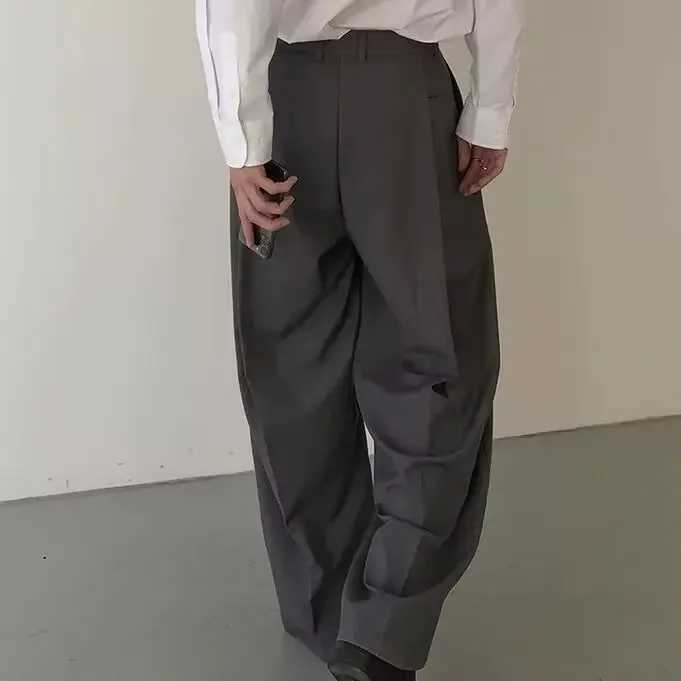 Mens Spring Season Japanese Style Casual Set Pants Loose Fit Straight Leg Wide Leg Pants Luxury Drawstring Trouser BlackXJ250412