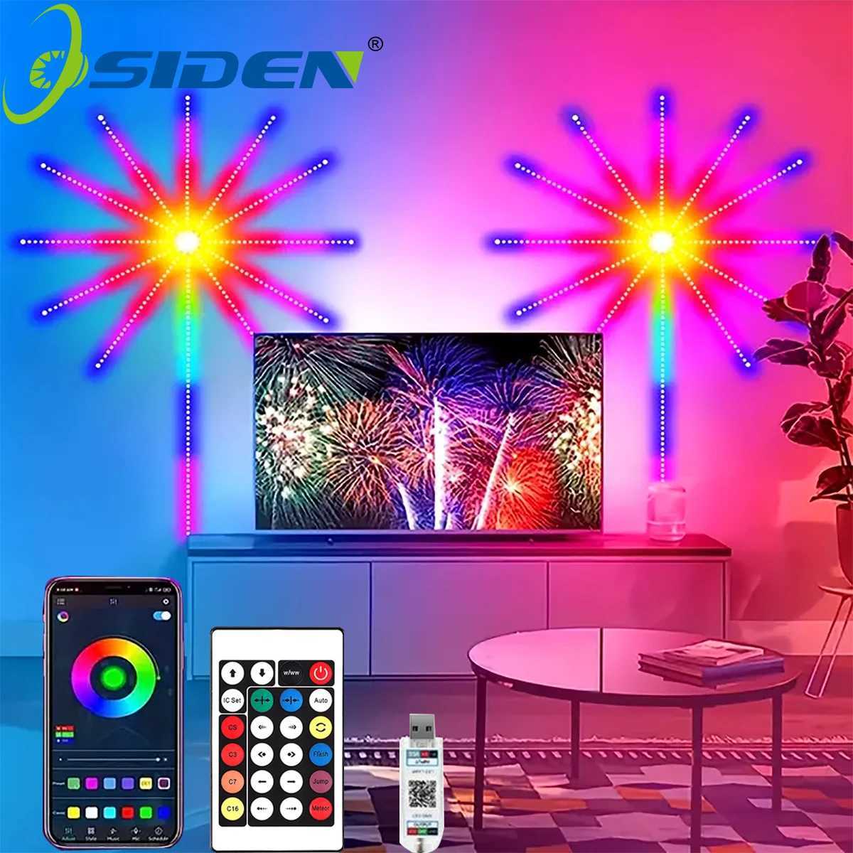 RGBIC Fireworks Light Bedroom Decoration Smart Fireworks Strip USB powered For Christmas Indoor Party Ramadan Holiday Lights W251112