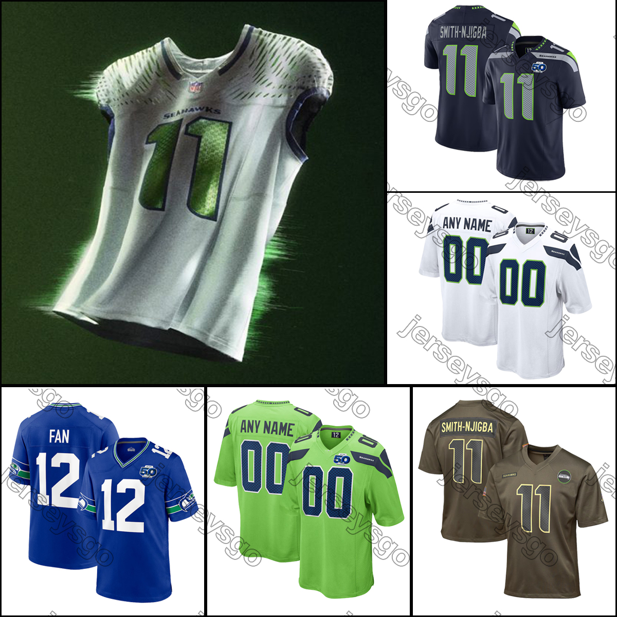 Jaxon Smith-Njigba Football Jersey Devon Witherspoon Cooper Kupp Kenneth Walker III Sam Darnold Steve Largent Grey Zabel Julian Love Seahawkss Jerseys