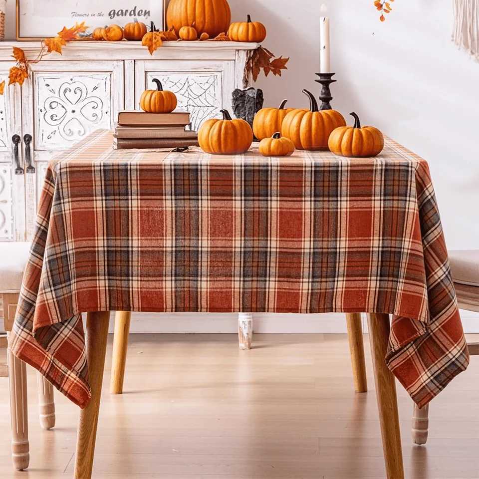 Christmas Autumn square checkered rectangular tablecloth Halloween and Thanksgiving orange-red restaurant and kitchen themed party daily Y251113