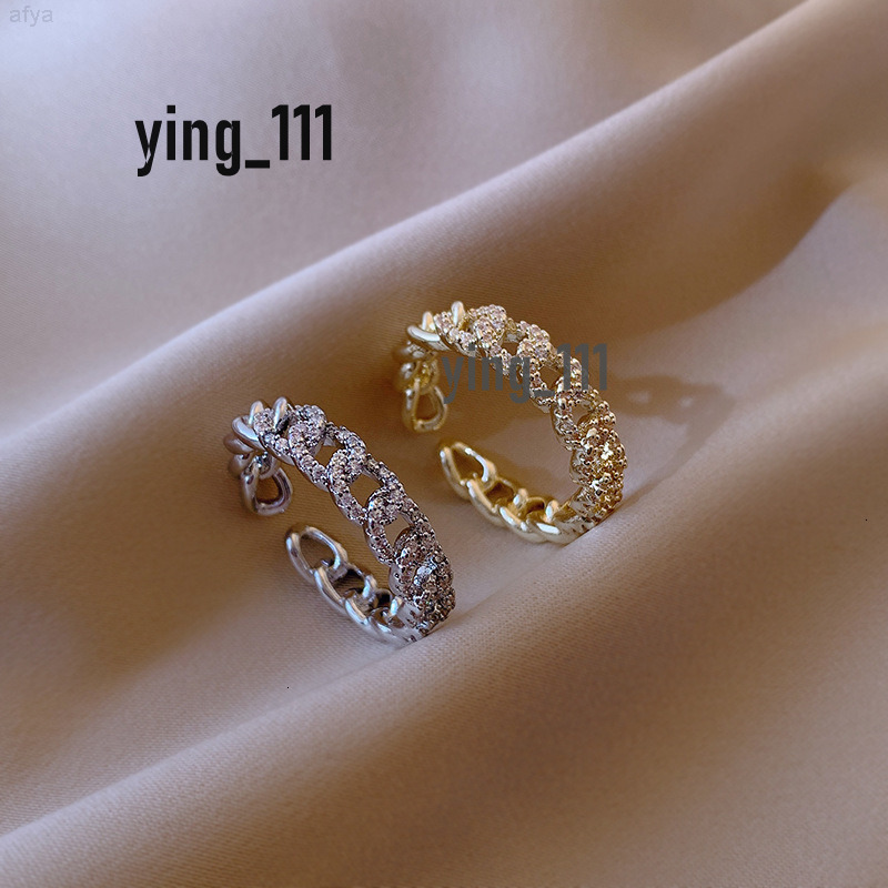 Waterproof Non Tarnish Jewelry 18k Gold Plated Zircon Chunky Cuban Chain Finger Open Ring Pave Diamond Adjustable