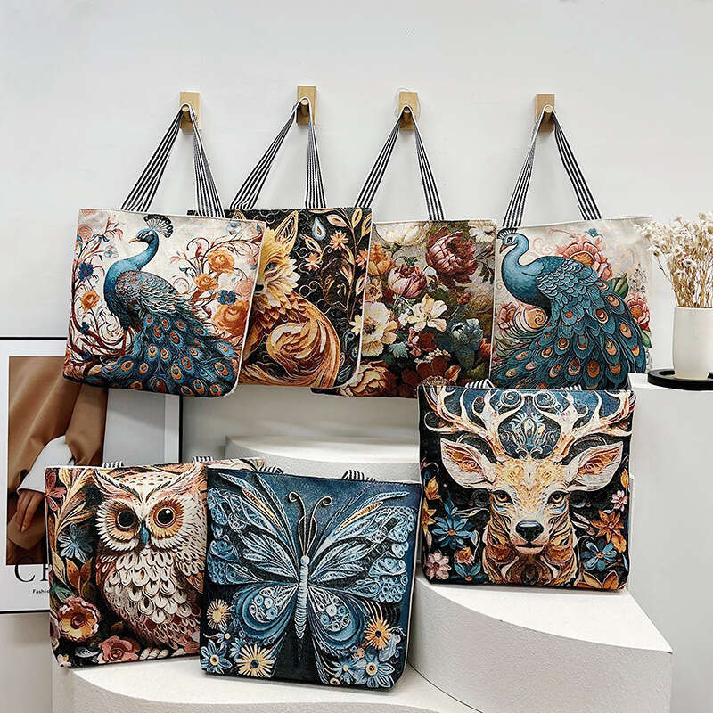 Autumn New Ethnic Style 3D Stereoscopic Butterfly Canvas Women's Embroidery Craftsmanship Large Tote Bag