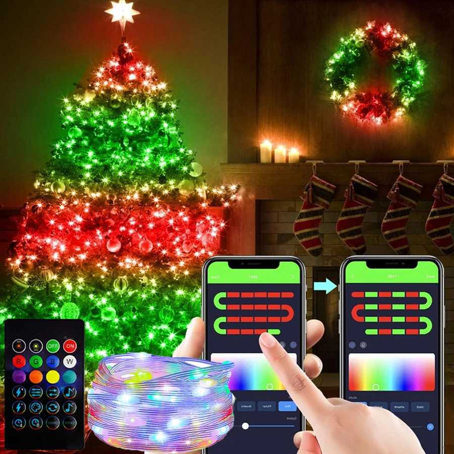 10 Meters Led Fairy Light Strip with Remote Control Bluetooth App RGB Nightlight Festoon Christmas Lights Outdoor Garland Party M251113