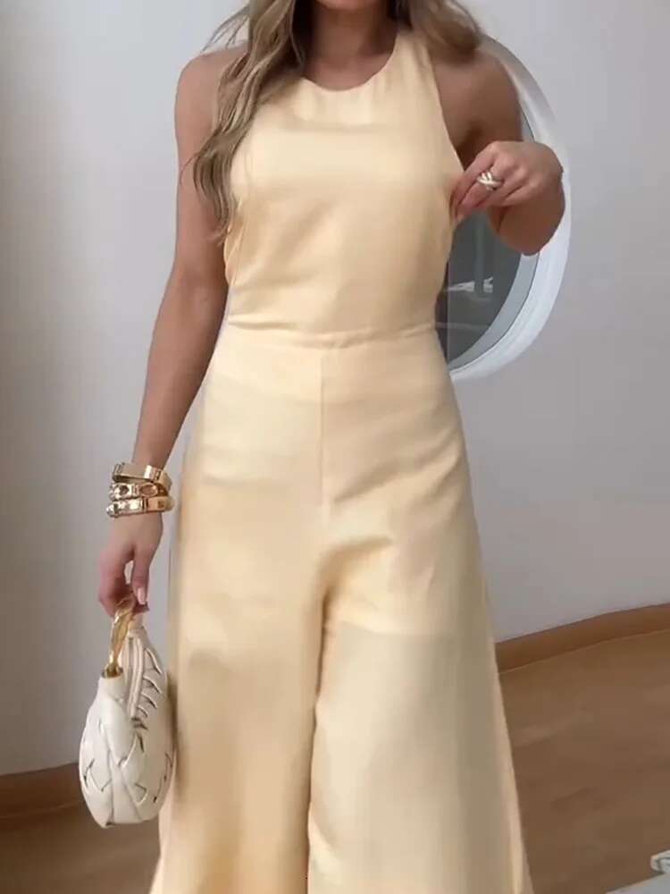 O Neck Hollow Out Fashion Jumpsuits, Women Summer Sleeveless Patchwork Chic Playsuits, 2025 Solid Casual Button Ladies Bodysuits