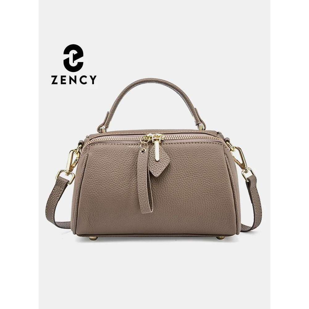 Zency Women's Genuine Leather Boston Brand Designer Retro Shoulder Bag Large Capacity New Trendy Cross Body Fashion Handbag