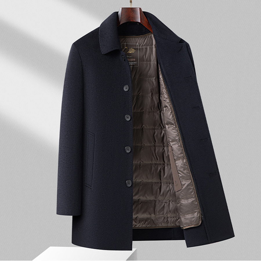 Men's Wool QYLVAWOY Winter Thickened Coat Middle-Aged Dad's Style Mid-Long Lapel Woolen Outerwea Abrigo Para Hombre LJ2068