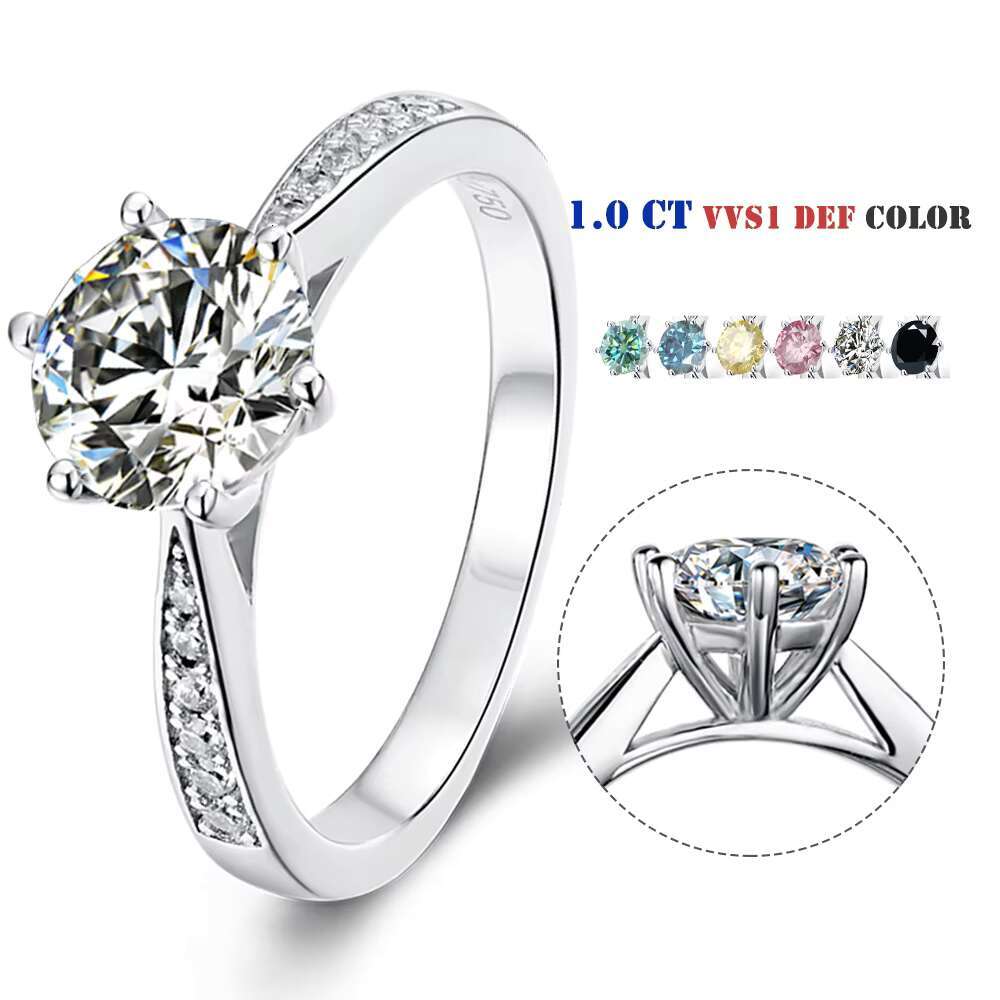 Abiding 1Ct Moissanite Ring Diamond 925 Sterling Silver Fine Jewelry 6 Claws Engagement Ring Women for Wedding