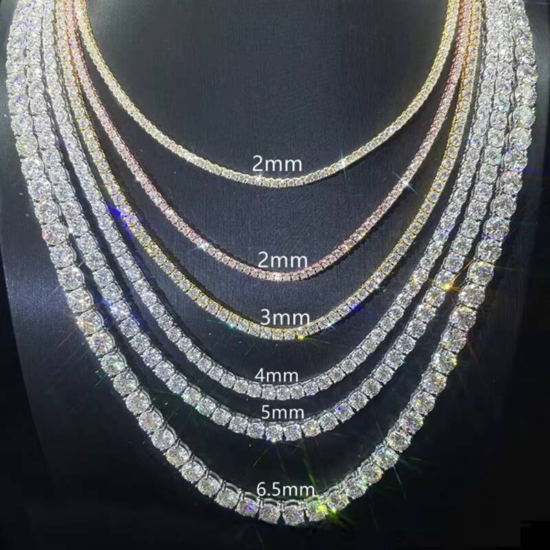 Hip Hop Iced Out Fine Jewelry 5MM Moissanite Diamond S925 Sterling Silver Moissanite Women Men Tennis Chain Necklace