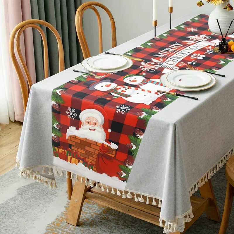 Christmas Christmas Table Runner Cloth Polyester Xmas Table Flag Cover Merry Christmas Decor For Home Ornament Navidad Gifts New Year 2025 Y251113