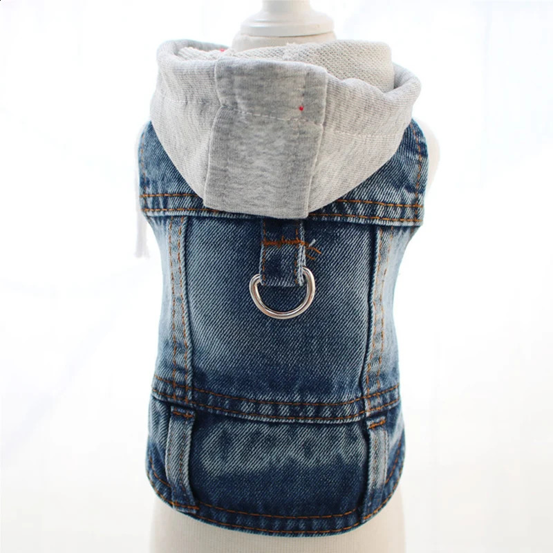 Small Dog Clothes Gray Knitted Hoodie Puppy Spring Clothing Blue/Black Jean Vest for Boys Pet Soft Denim Fabric Sleeveless Shirt 250407