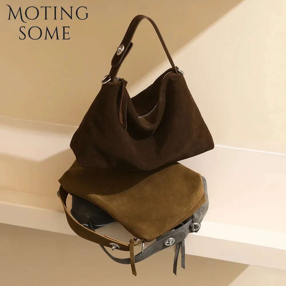 Motingsome Top Quality Suede Woman Crossbody Pillow Niche Lady Literary Shoulder Bag Matte Cowhide Commuting 2024 New