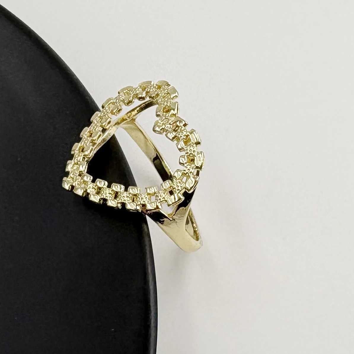 Womens Hip Hop Heart Shape Chain Design Ring 14K Gold Plated Big Size 20mm Fashion Jewelry Nugget Finger Ring J251107