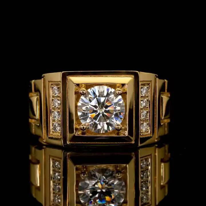 Hot Sale Mens Wedding Rings 18K Yellow Gold 1ct VVS Round Cut D Color Moissanite Ring Jewelry for Men