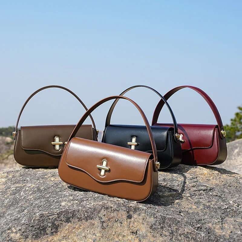 Retro Soft Genuine Leather Women Underarm Bags Casual Solid Color Small Top-Handle Handbags Ladies Fashion Shoulder Bag