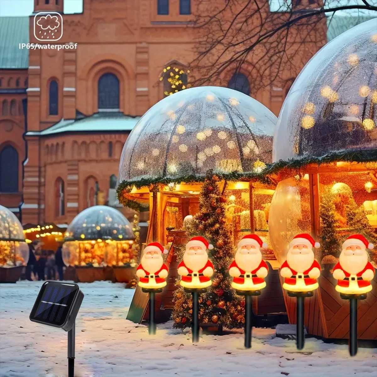 5Pcs/Set Christmas Santa Claus Pathway Lights Garden Stake Lights Solar Powered For Patio Camping Xmas Holiday Party Decoration M251113