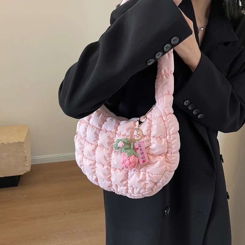 Women's Korean Version Sweet Girly Style Shoulder Casual Bubble Dumpg Fold Cloud Bag Fashion Exquisite