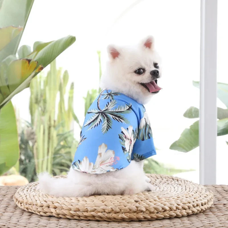 Summer Pet Dog Clothes Hawaiian Style Leaf Printed Beach Shirts for Puppy Small Large Cat Dog Chihuahua Costume Pet Clothing 250407