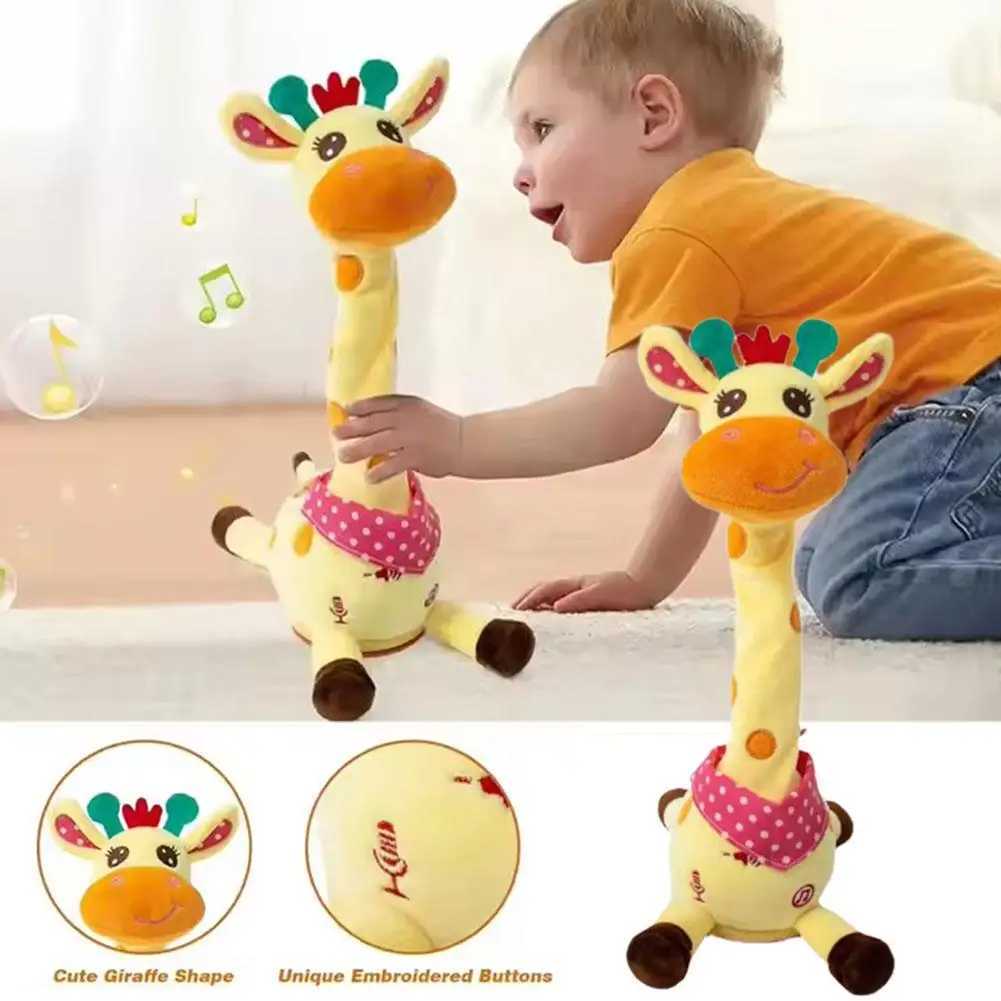 Dancing Talking Giraffe Plush Toy Rechargeable Musical Educational Doll with Lights Interactive Baby Gift for Travel Party W251113