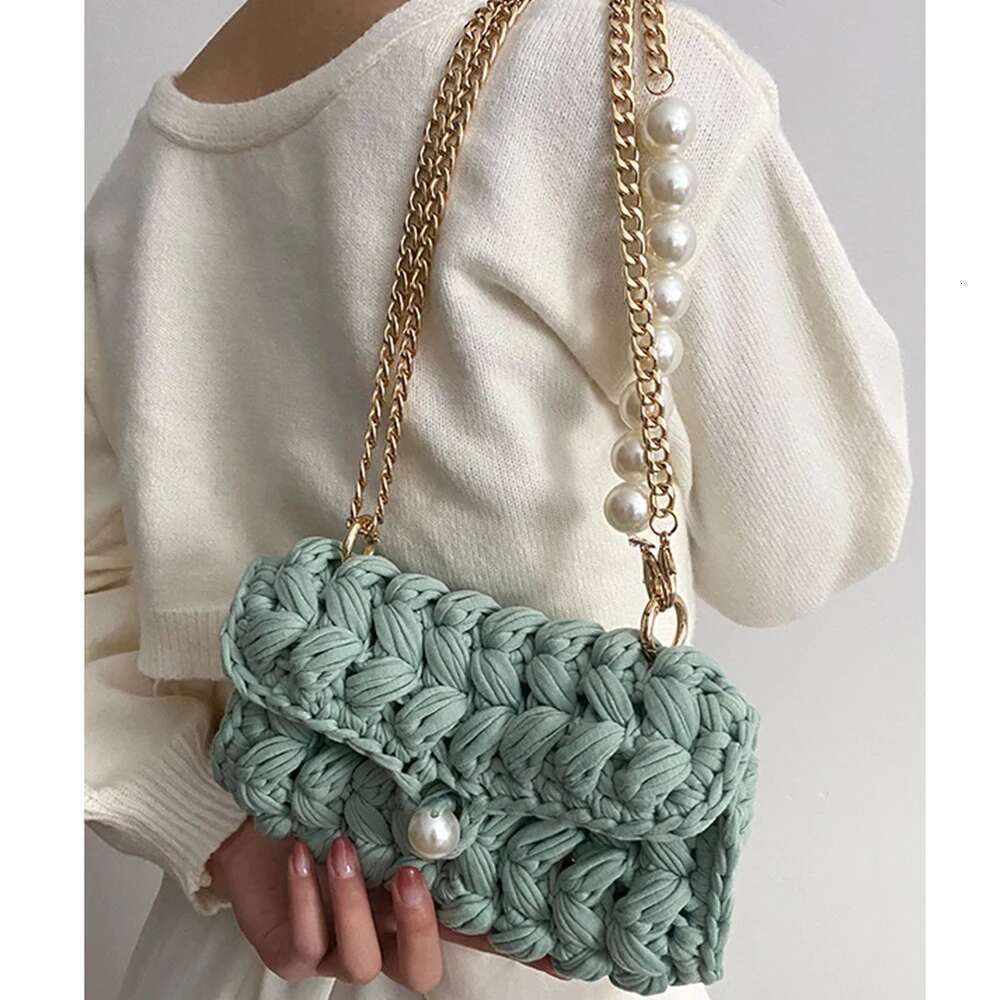 Handmade Rope Crochet Women's Shoulder Designer Knitting Crossbody Bags For Women Handbags Pearls Chains Sg Bag Tote 2022
