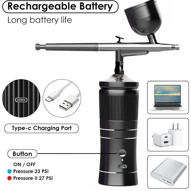 Rechargeable Airbrush Compressor Kit Air Brush Sprayer Gun Water Oxygen Deep Hydrating Machine for Nail Art Tattoo Cake Makeup 250409