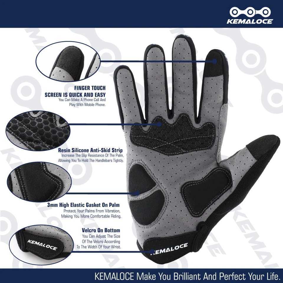 KEMALOCE Cycling Gloves Full Finger Men Woman Road Bike Gel Summer Bicycle Mittens Non-Slip Black Blue Pink S-2XL MTB Bike GloveC250412