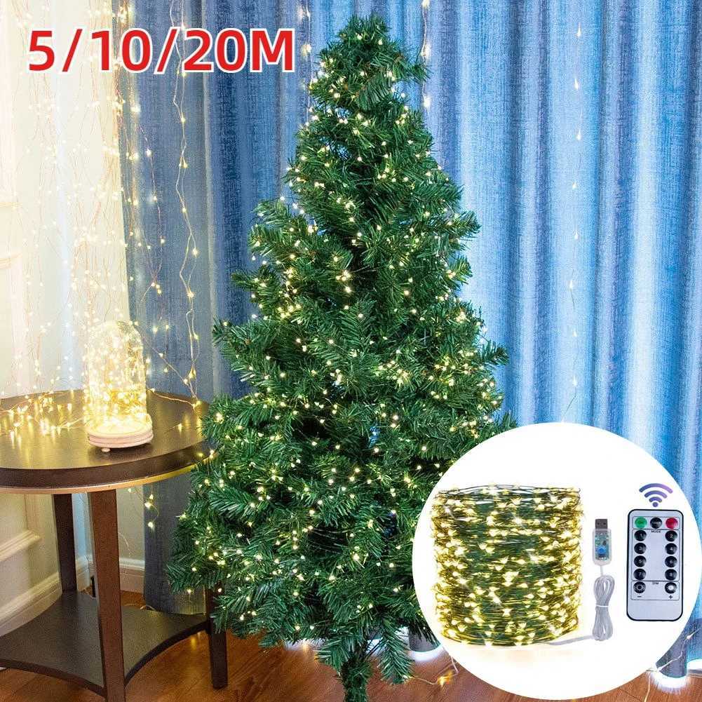 5M/10M/20M LED Copper Wire String Lights 8-mode USB Fairy Lights Garland Lamps for Festival Wedding Party Outdoor Christmas M251113