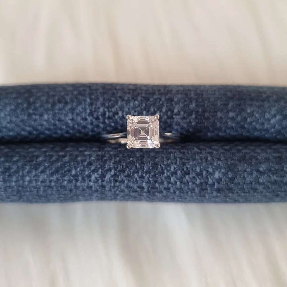 1CT Asscher Cut Moissanite Engagement Rings Lab Diamond Solitaire Ring for Women 925 Sterling Silver Wedding Band Jewelry Gifts