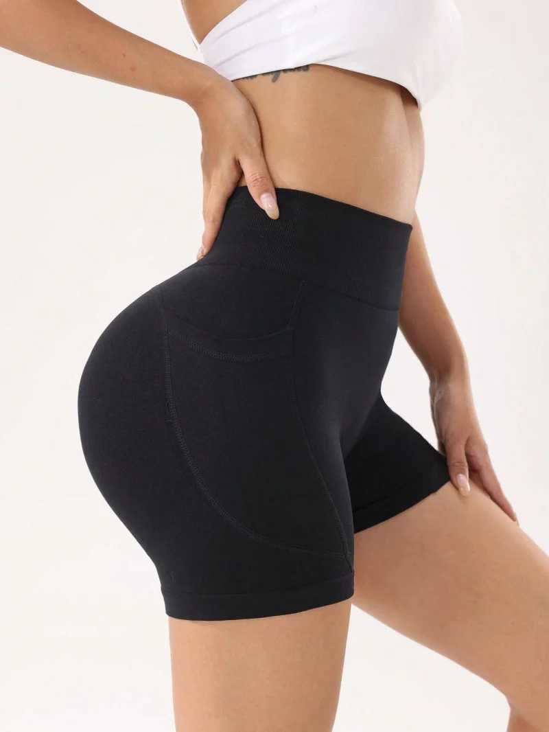 Solid color high waisted sports shorts womens yoga pants nylon fabric one-piece set Trouser slim design summer Y250412