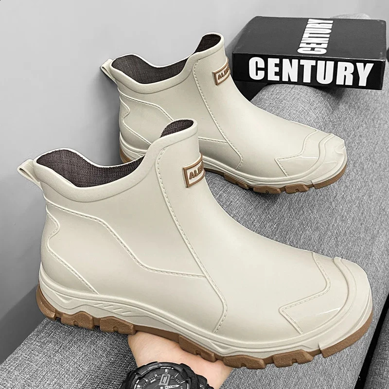 Waterproof Cross-Border Mens Rain Shoes Fashionable Short Socks Thickened Warm Rubber Work Anti-Slip Fishing Kitchen Rain Boots 250410