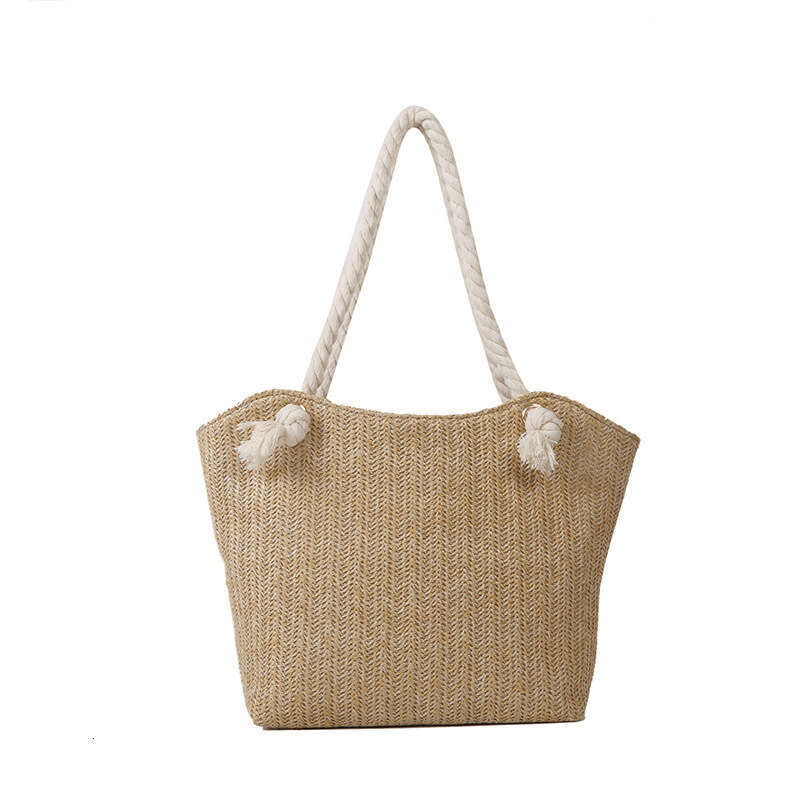 Handheld straw women's new summer woven shoulder bag, simple water bucket, casual large capacity tote bag