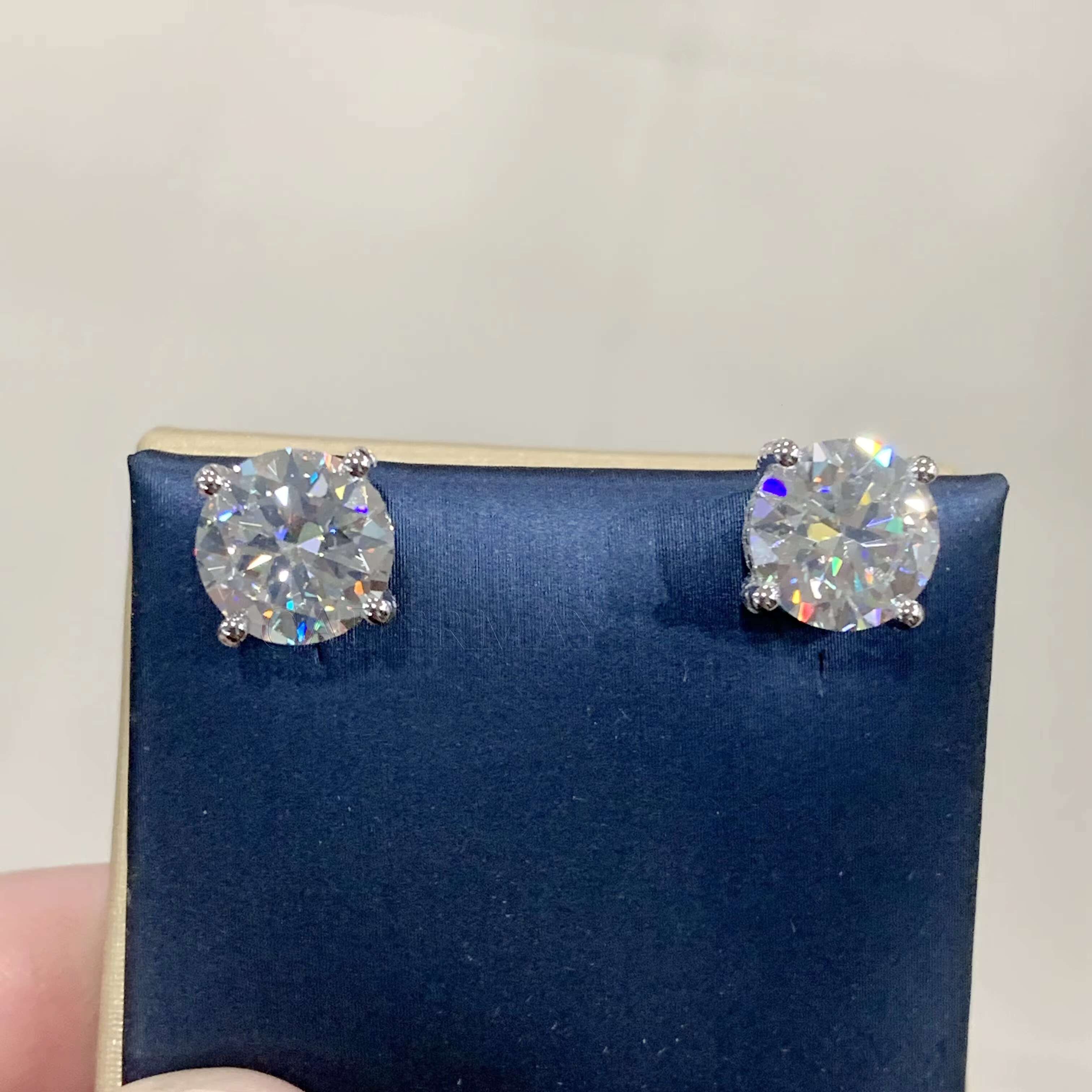 Cadermay 9mm 3ct Moissanite Diamond Earrings 4 Prons Screw Push Back Synthesis Moissanite Solitaire Stud With GRA Certificate