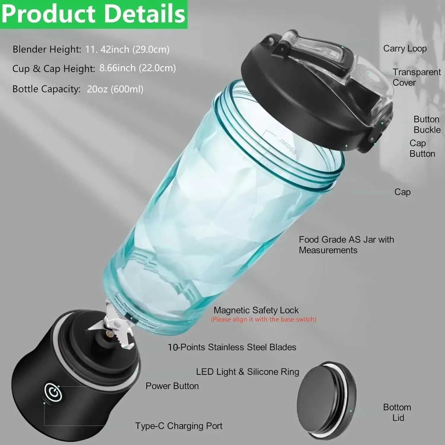 Portable Blender Electric Juicer 600ML Fruit Mixers 2000mAh USB Rechargeable Smoothie Mini Blender Multifunction Juice Maker C251113