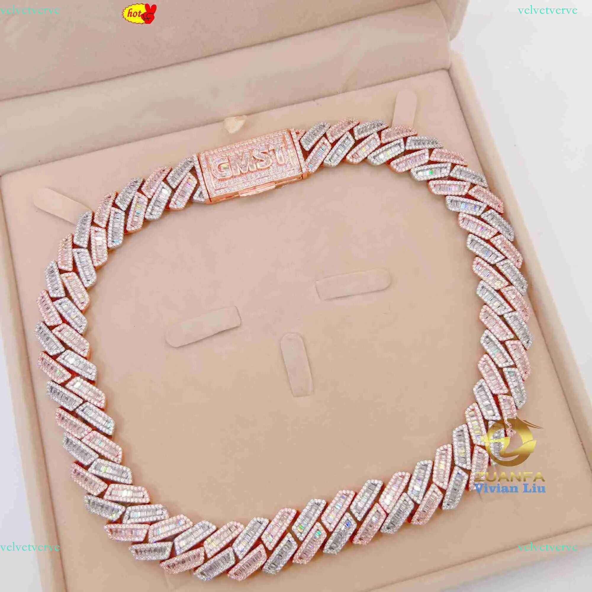 20mm VVS moissanite cuban k chain hip hop Fine jewelry Baguette dia Men necklace Sterg Sier Fully