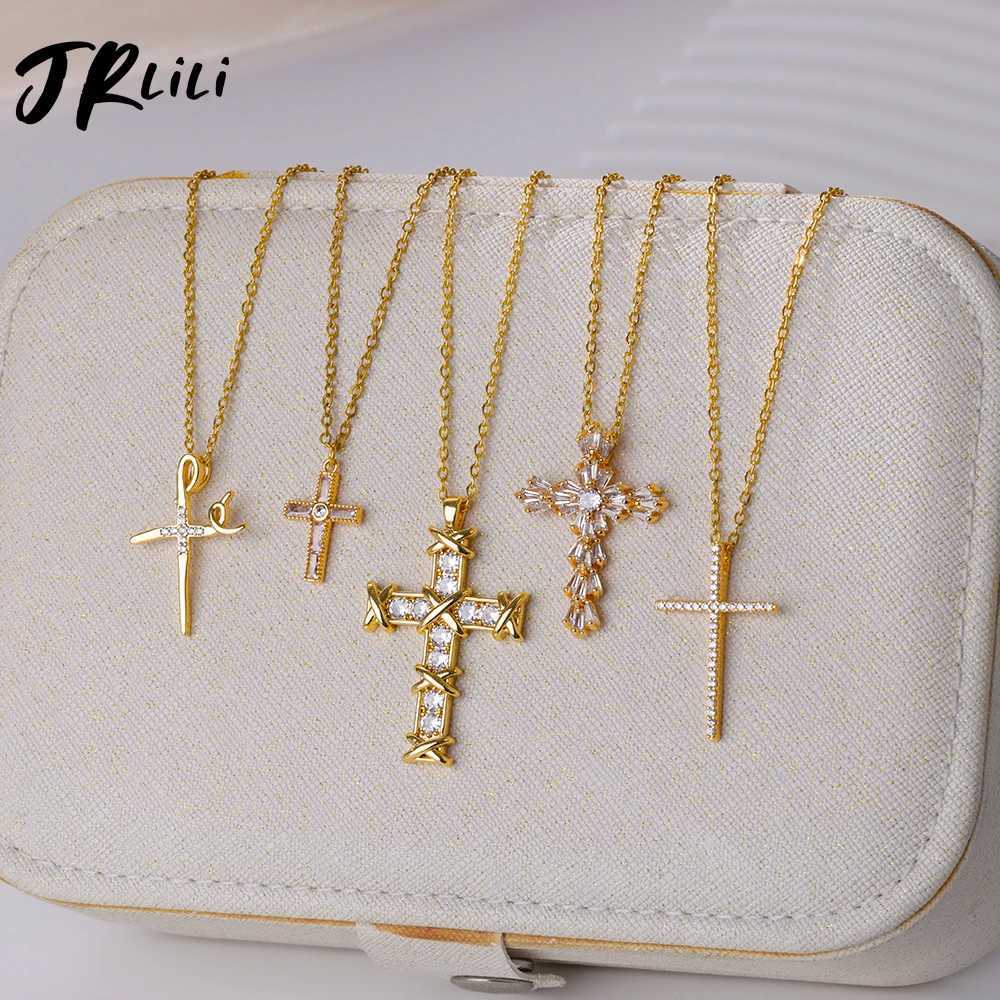 Zircon Cross Pendant Necklace for Women Gold Color Stainless Steel Collar Neckalces 2025 Trend Goth Party Wedding Jewelry Gifts Z250412
