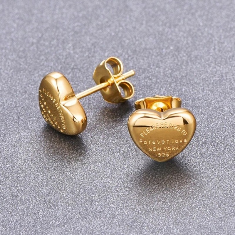 Gold Color Top Quality Classic Style Women Lover Heart Studs 3D Luxury Letter Titanium Steel Earrings Wedding Party Gifts Wholesale