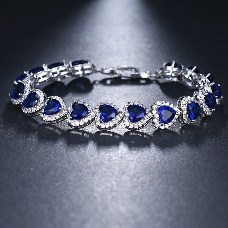 9mm Colorful Heart Shape Tennis Chain Bracelet Cubic Zirconia Women Jewelry Gift