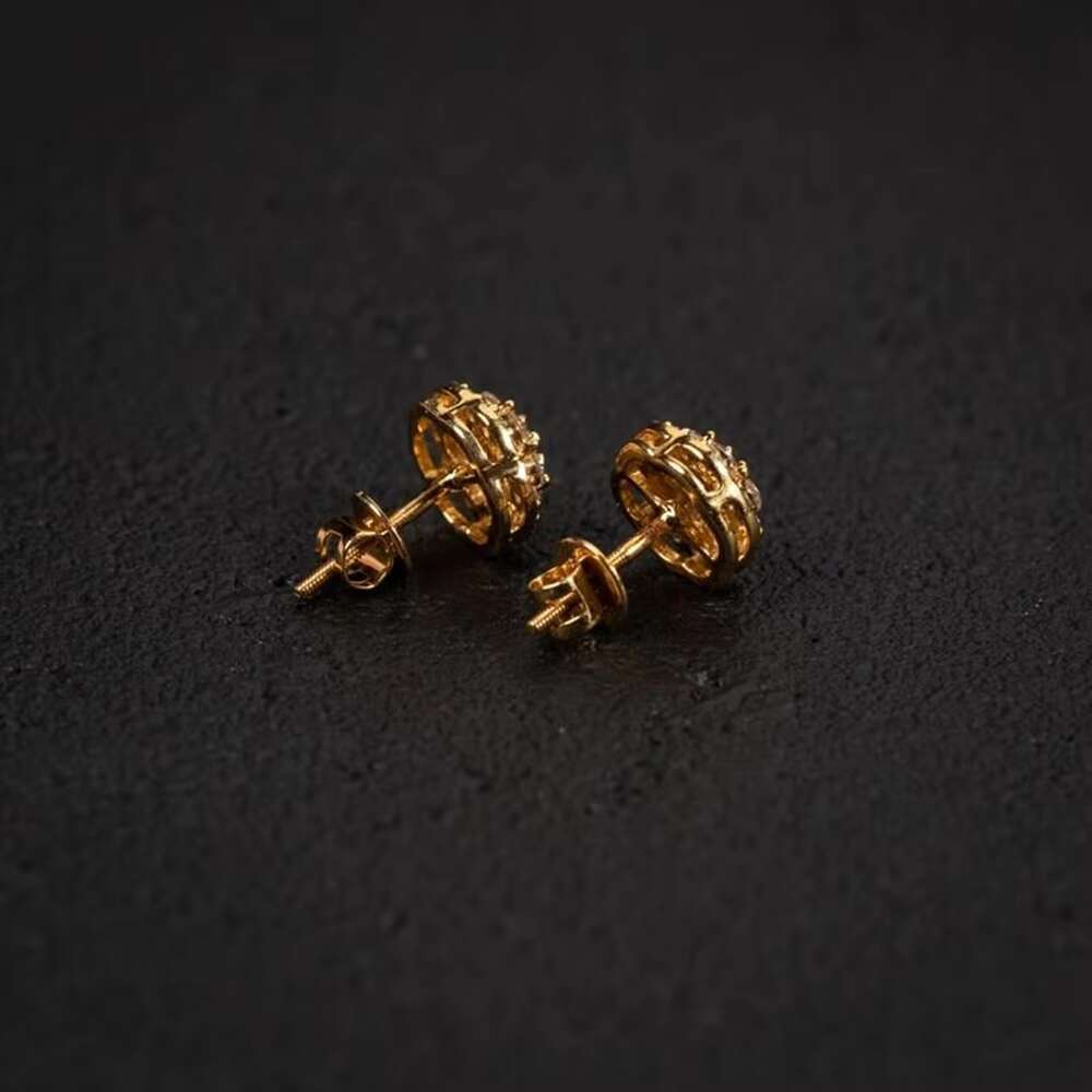 Sterling Silver Screw Back VVS Moissanite Gold Plated Flower Cluster Stud Earrings Mens Iced Out Moissanite Earrings